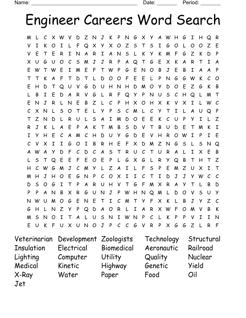 Engineer Careers Word Search
