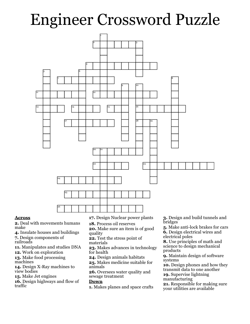 Engineer Crossword Puzzle