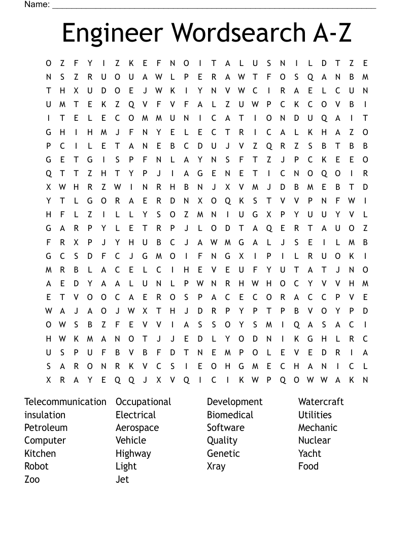 Engineer Wordsearch A-Z