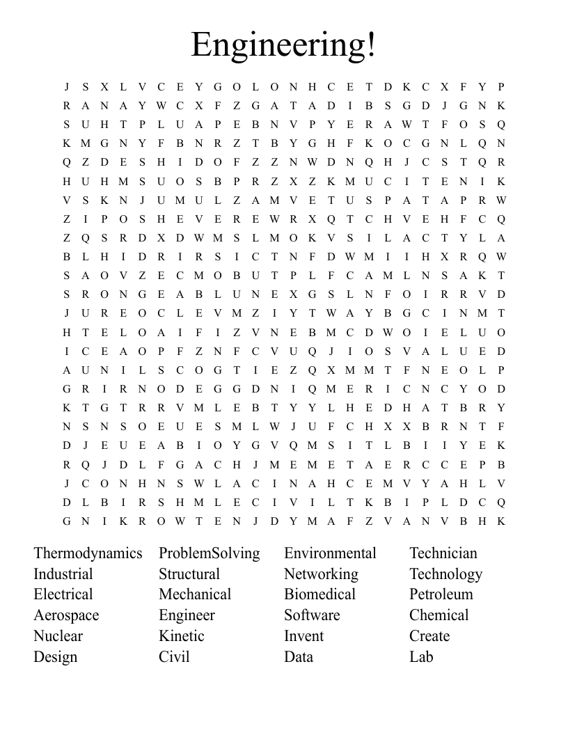Engineering! Word Search