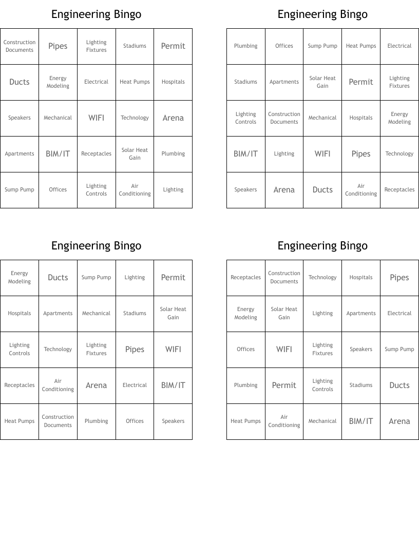 Engineering Bingo