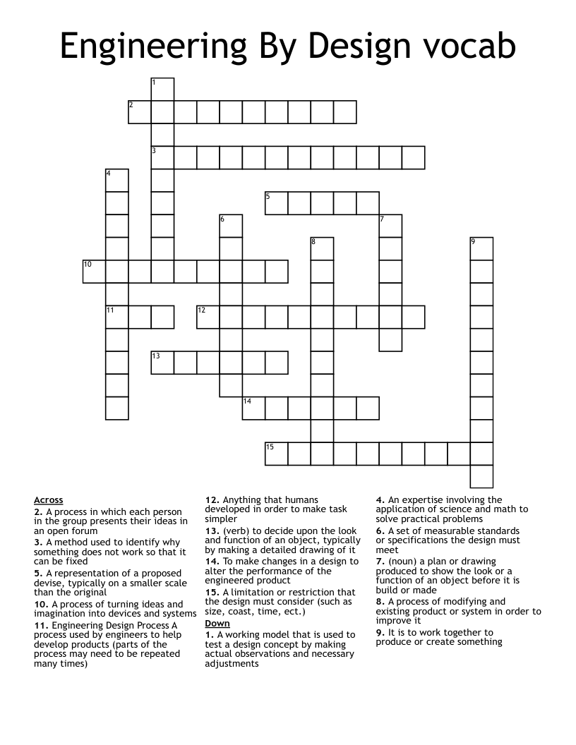 Engineering By Design vocab Crossword