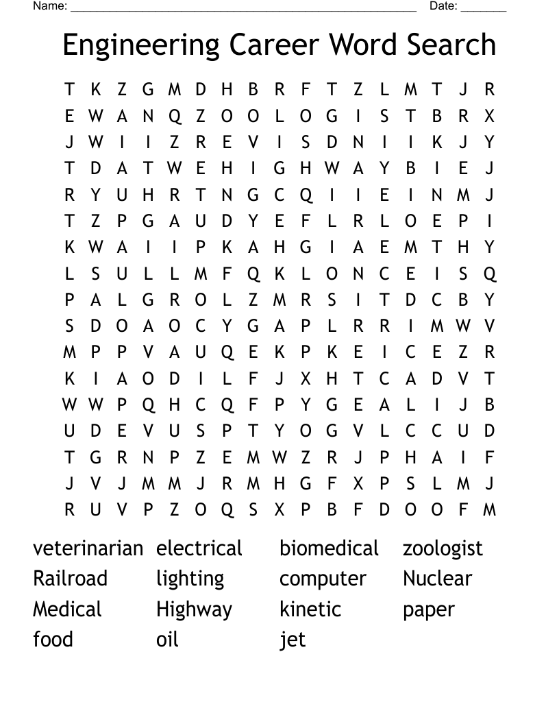 Engineering Career Word Search 