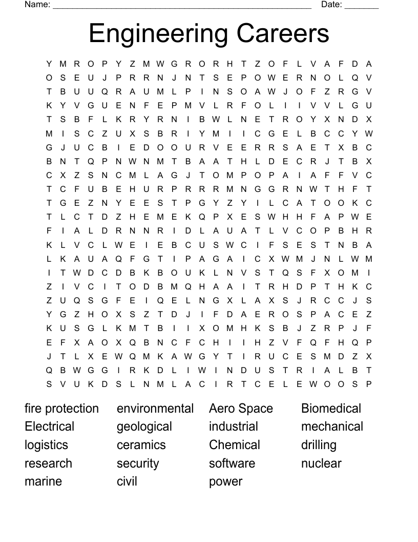 Engineering Careers Word Search