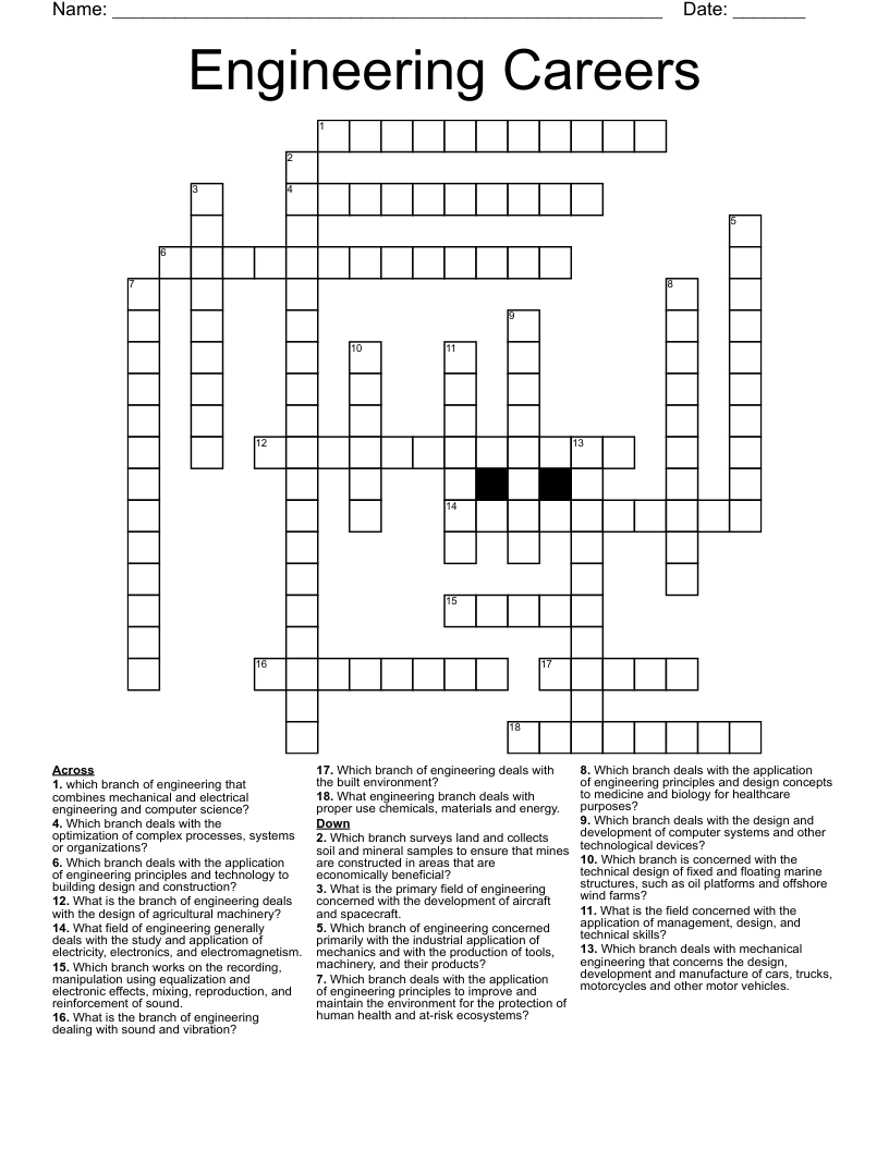 Engineering Careers Crossword