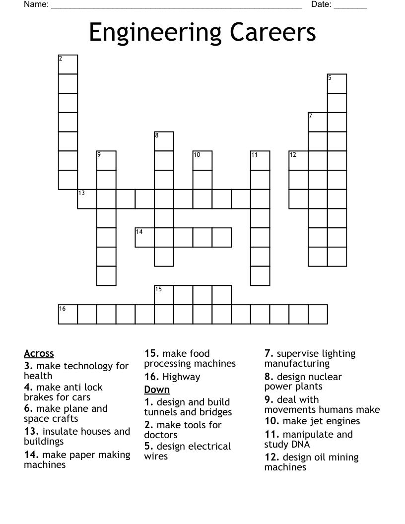Engineering Careers Crossword