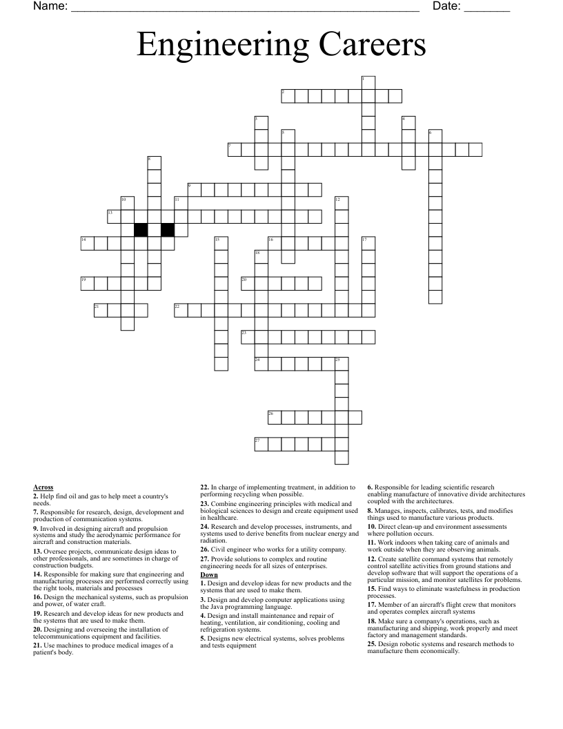 Engineering Careers Crossword
