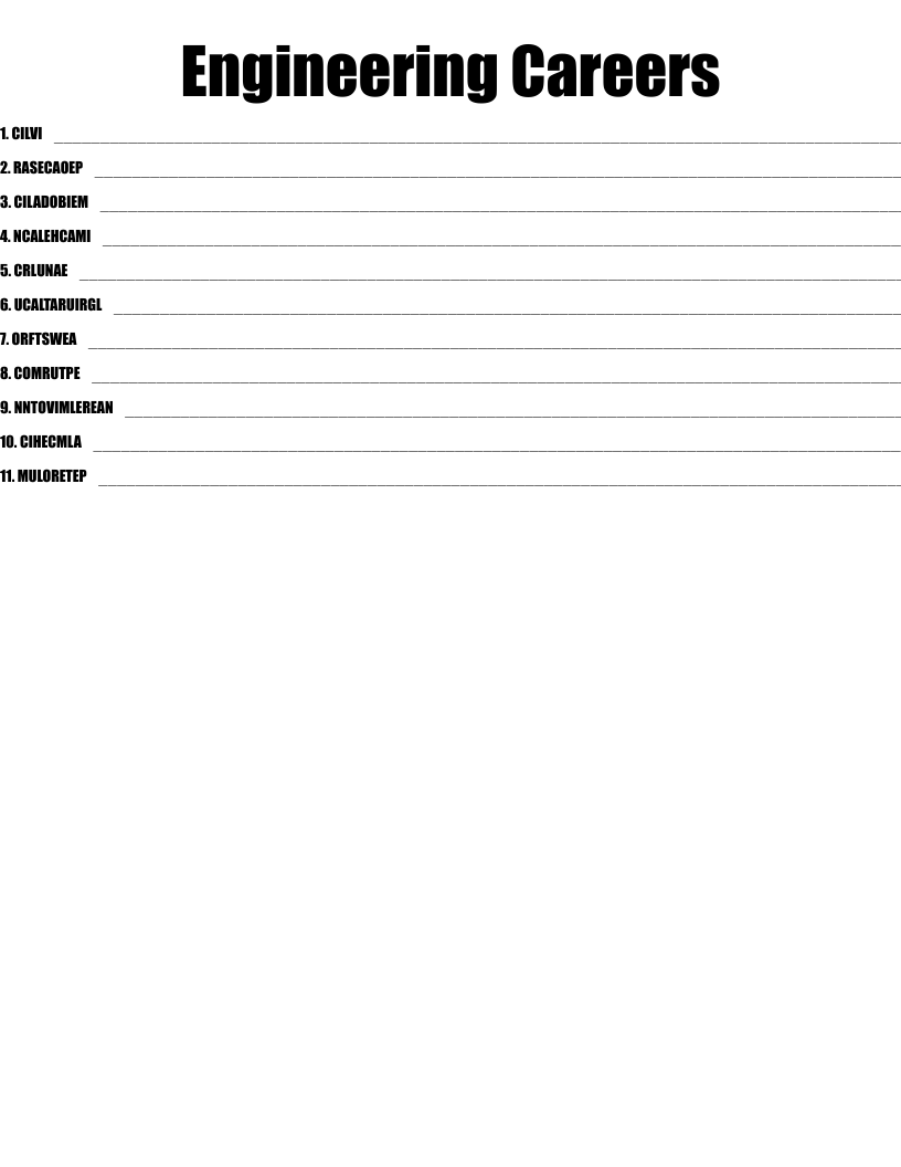 Engineering Careers Word Scramble
