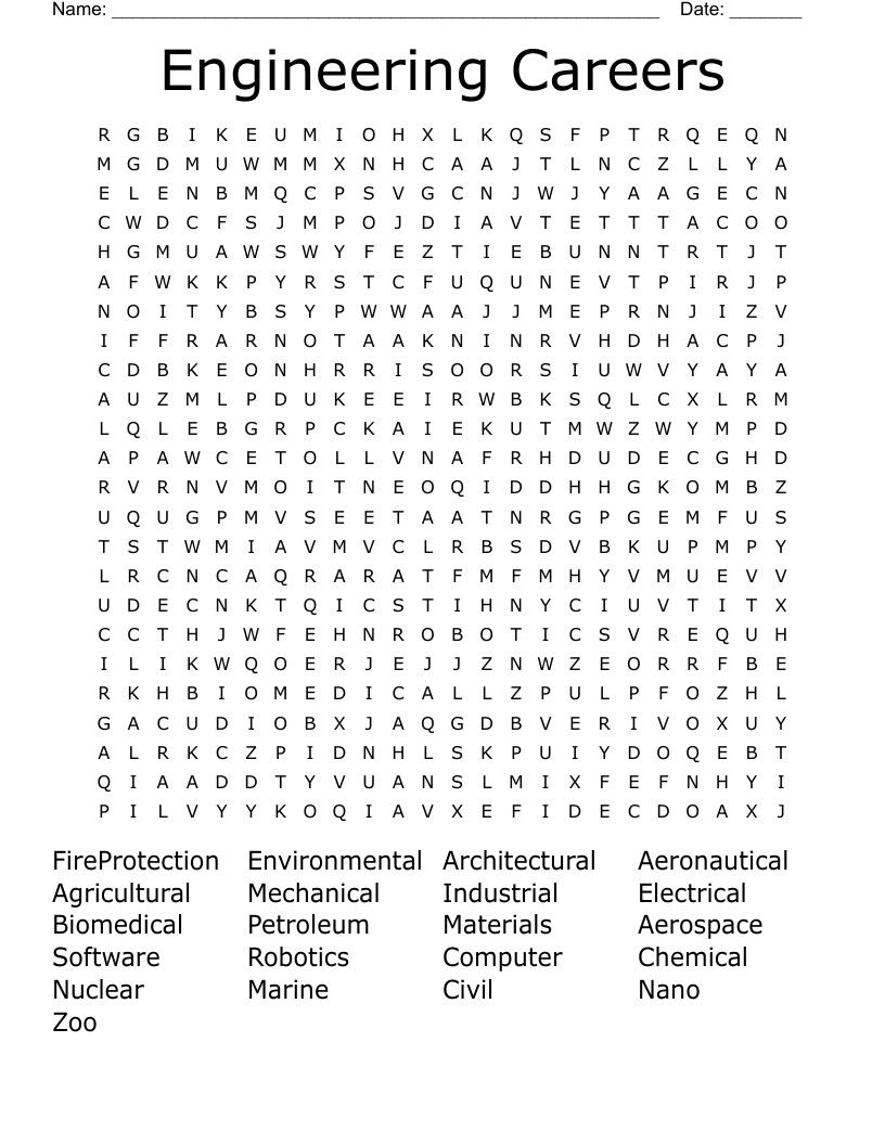 Engineering Careers Word Search