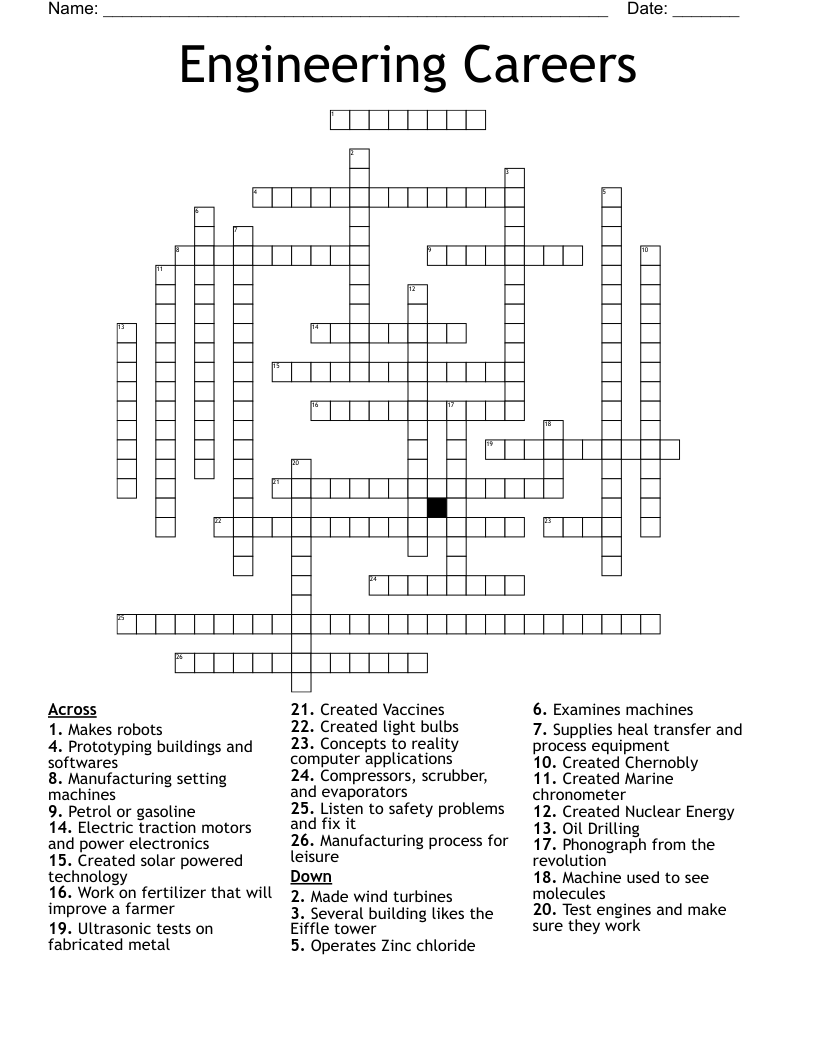 Engineering Careers Crossword