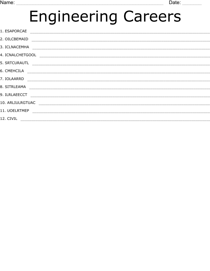 Engineering Careers Word Scramble