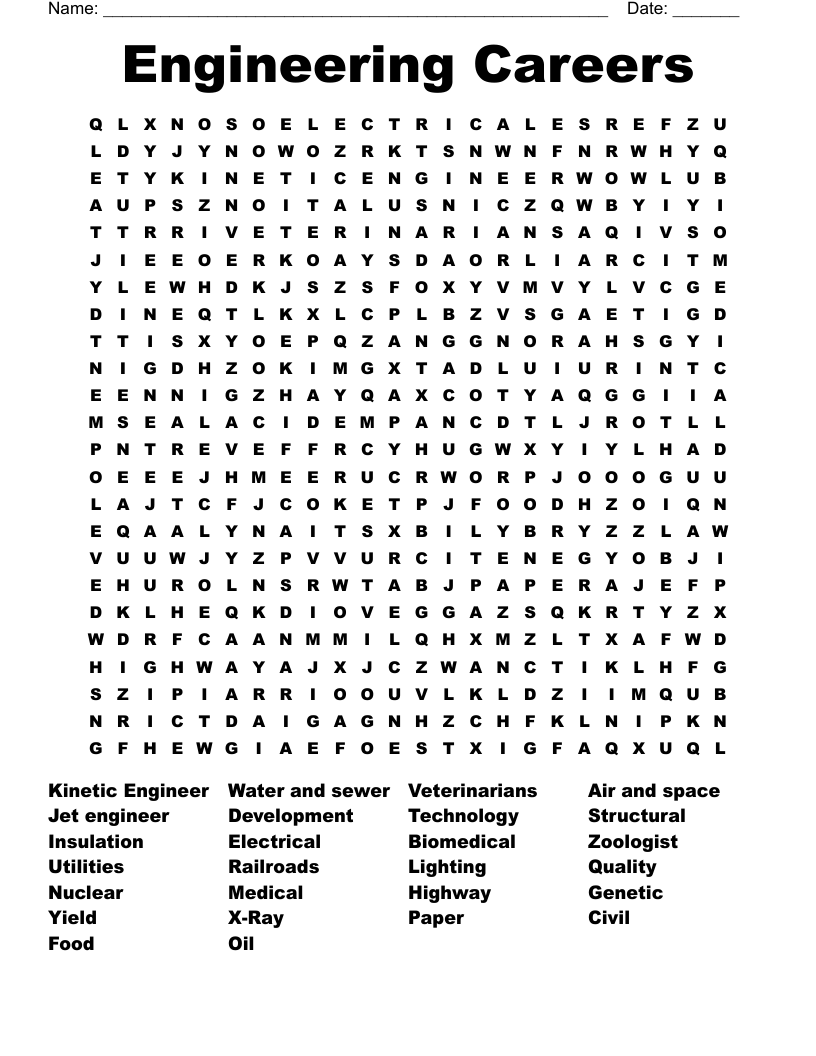 Engineering Careers Word Search