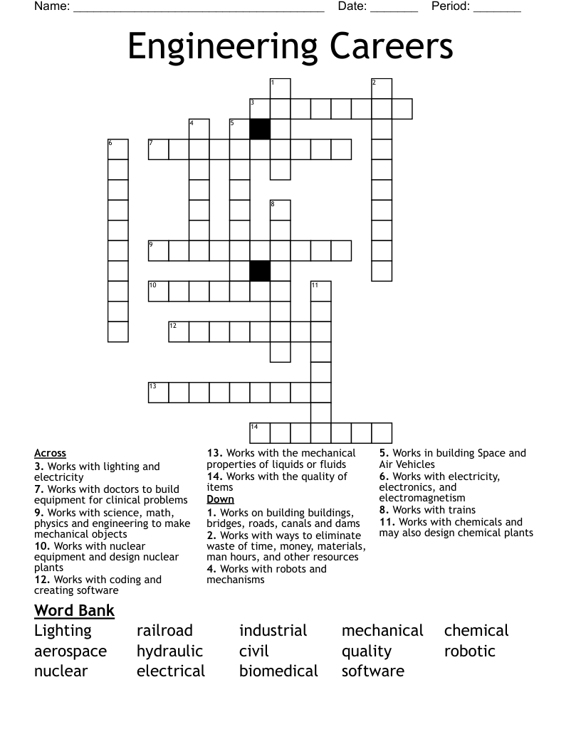 Engineering Careers Crossword