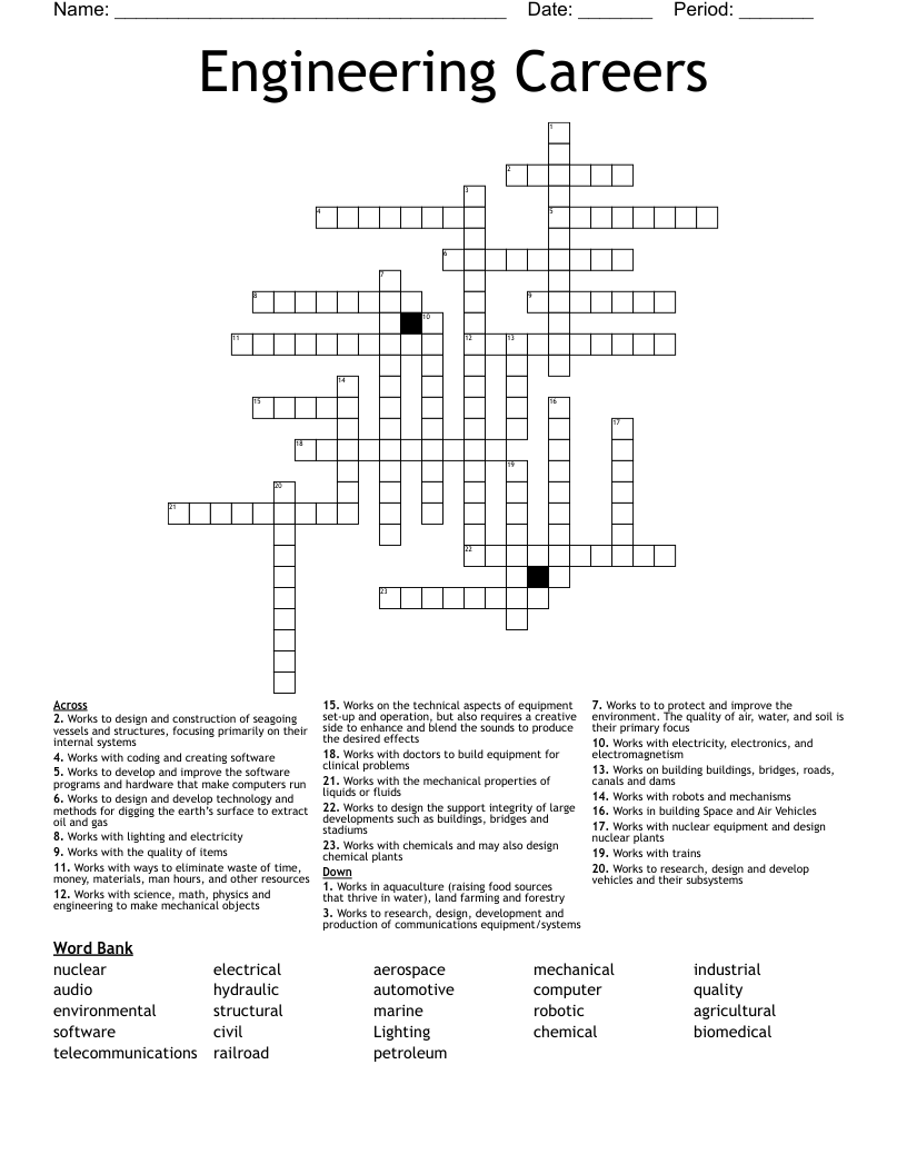 Engineering Careers Crossword