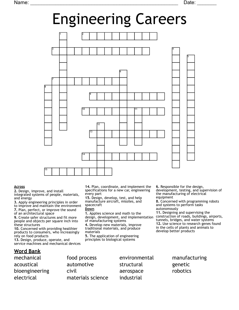 Engineering Careers Crossword
