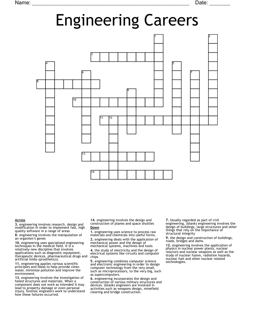 Engineering Careers Crossword