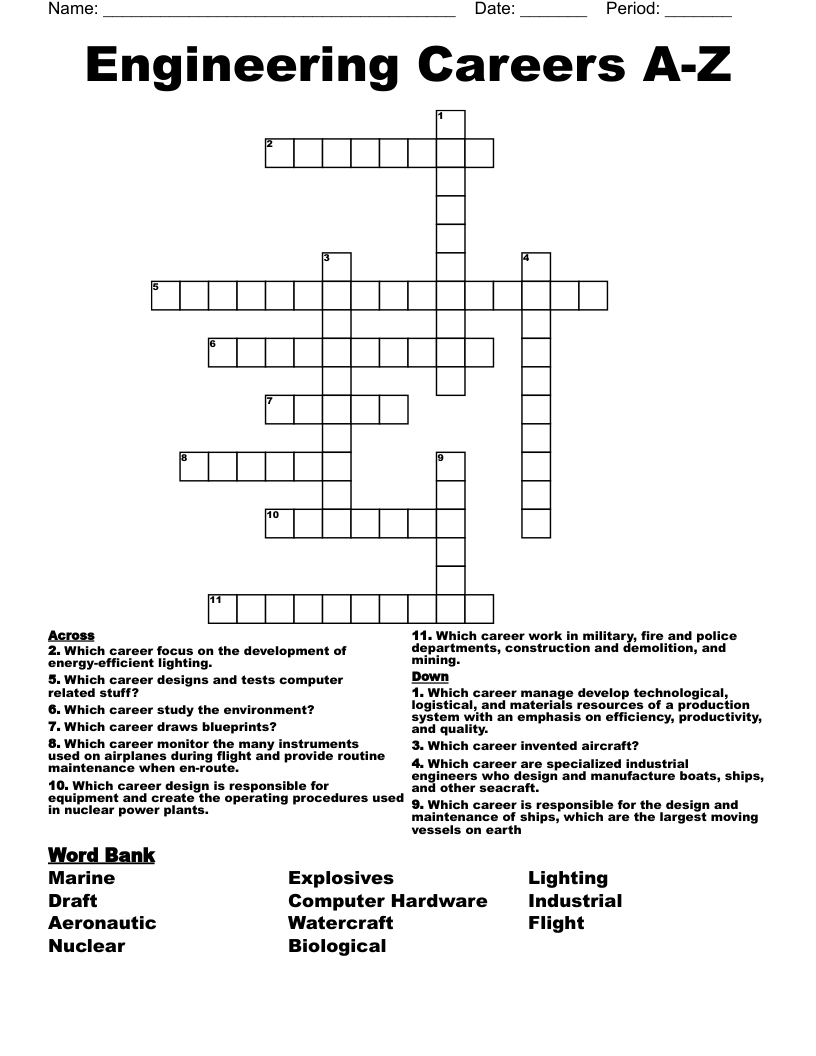 Engineering Careers A-Z Crossword