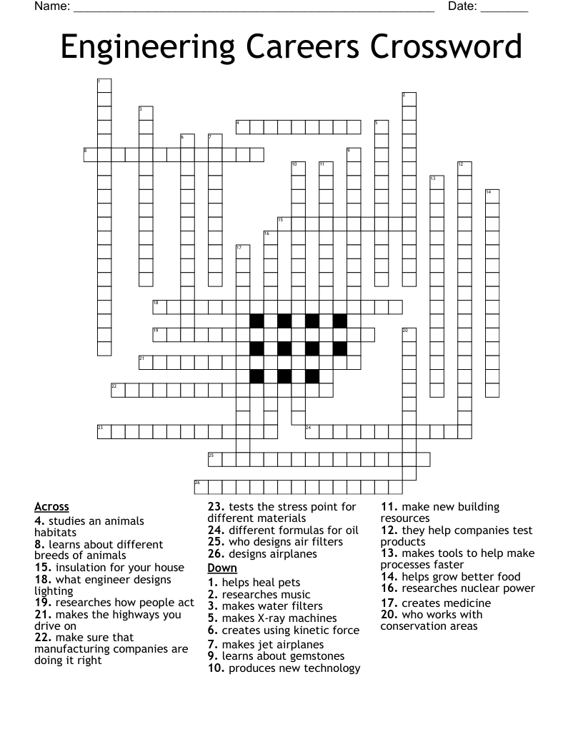 Engineering Careers Crossword