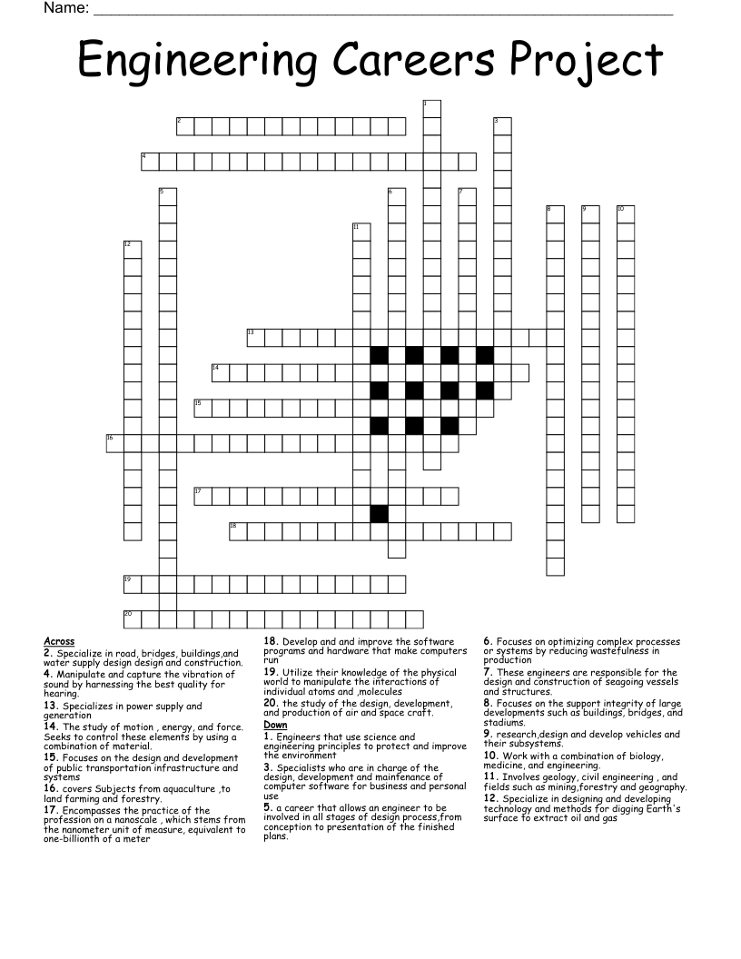 Engineering Careers Project Crossword