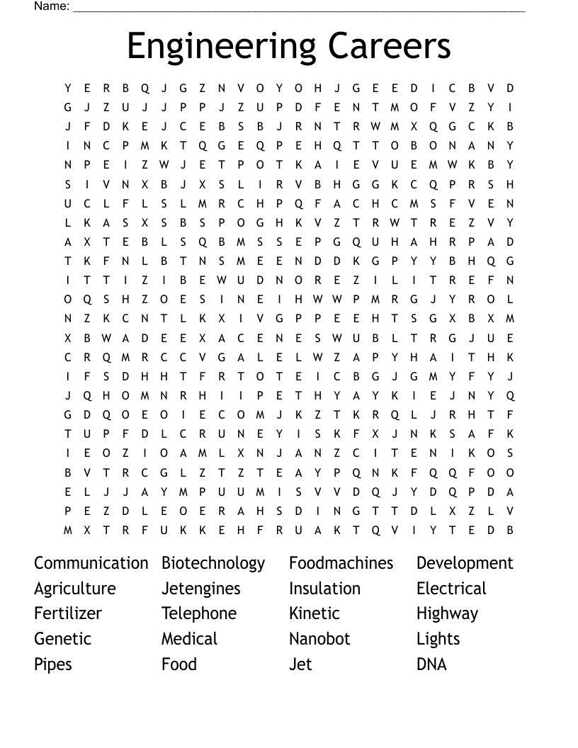 Engineering Careers  Word Search