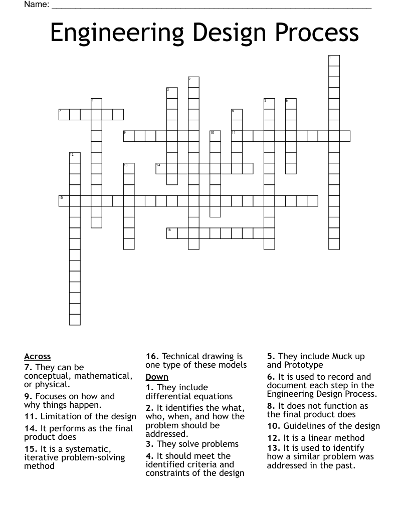 Engineering Design Process Crossword