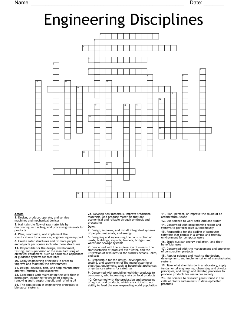 Engineering Disciplines Crossword
