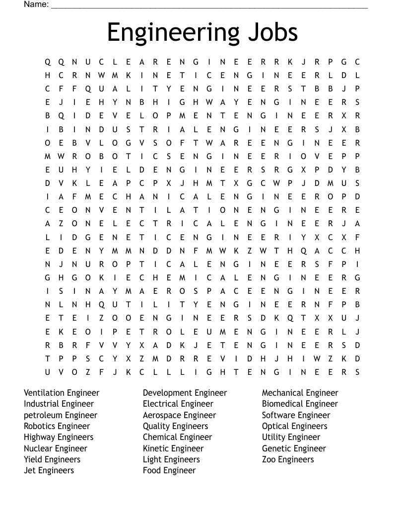 Engineering Jobs Word Search