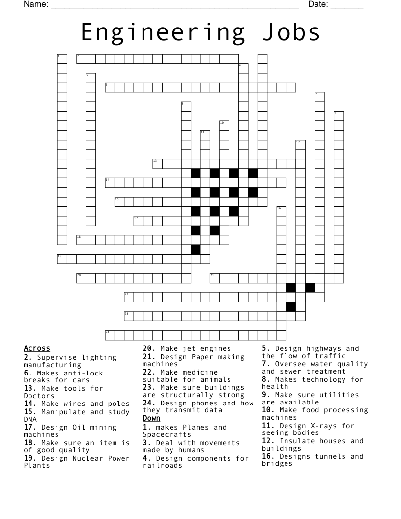 Engineering Jobs Crossword