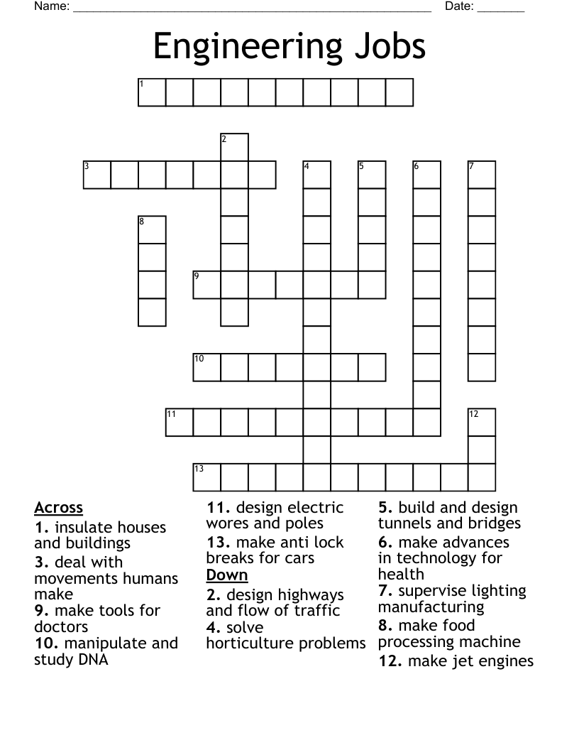 Engineering Jobs Crossword