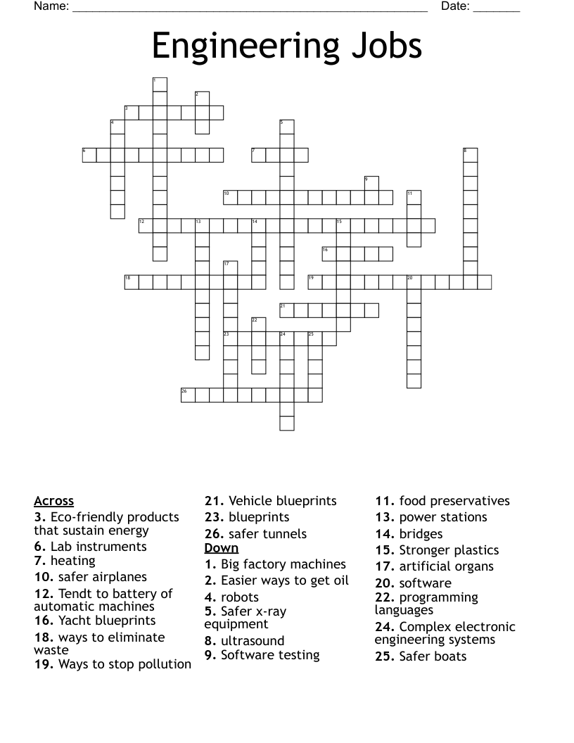 Engineering Jobs Crossword
