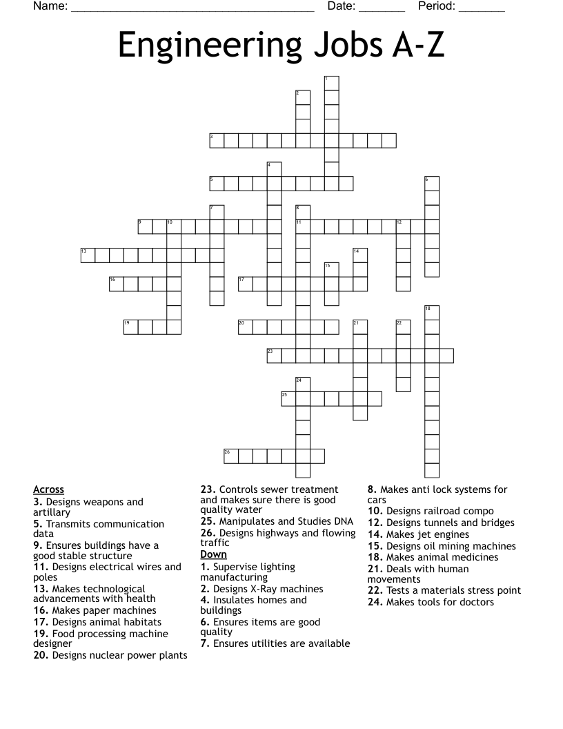 Engineering Jobs A-Z Crossword