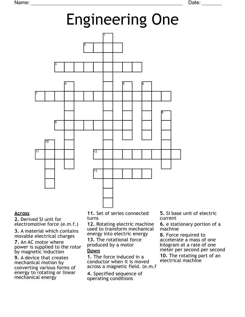 Engineering One Crossword