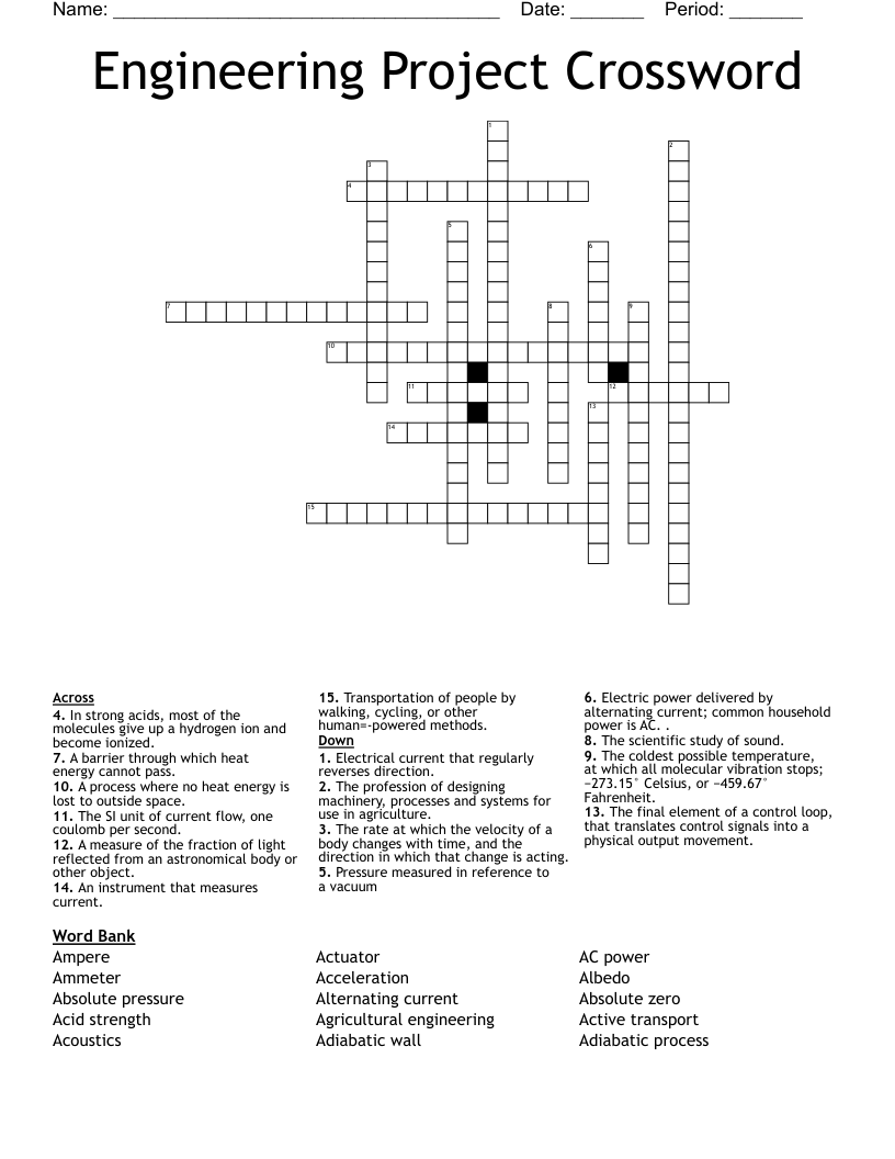 Engineering Project Crossword