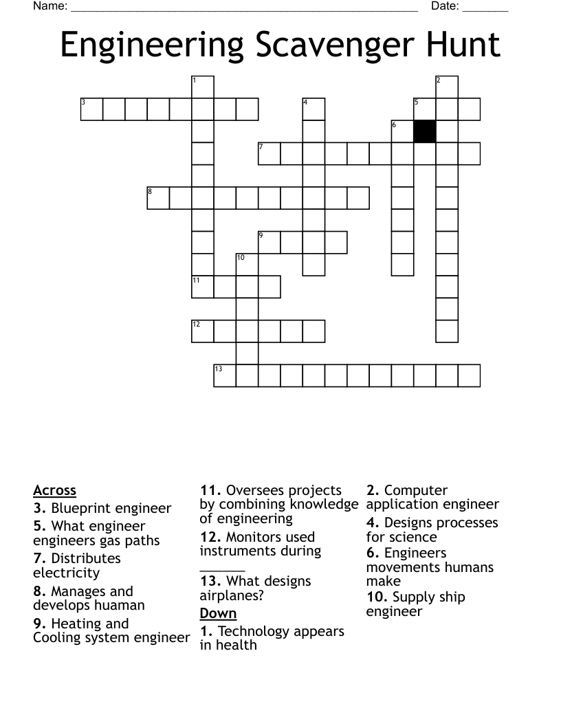 Engineering Scavenger Hunt Crossword