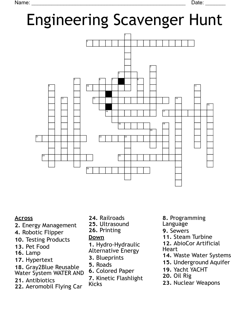 Engineering Scavenger Hunt Crossword