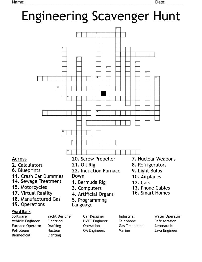 Engineering Scavenger Hunt Crossword