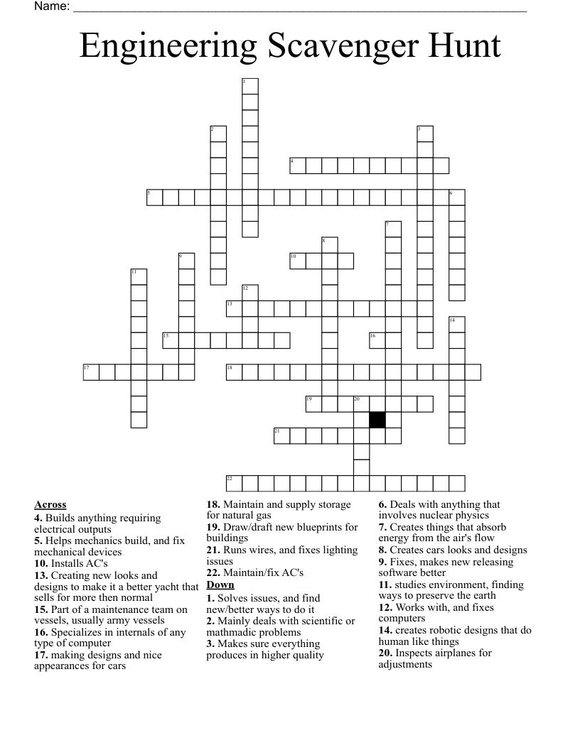 Engineering Scavenger Hunt Crossword