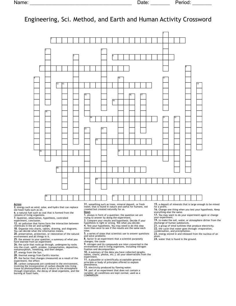 Engineering, Sci. Method, and Earth and Human Activity Crossword