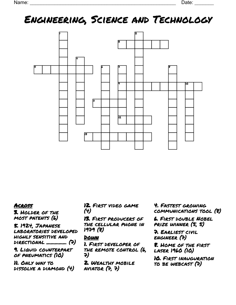 Engineering, Science and Technology Crossword