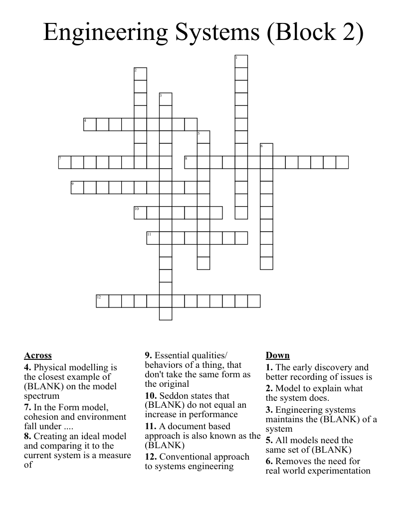 Engineering Systems (Block 2) Crossword