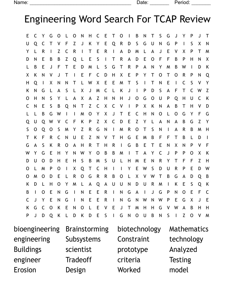 Engineering Word Search For TCAP Review