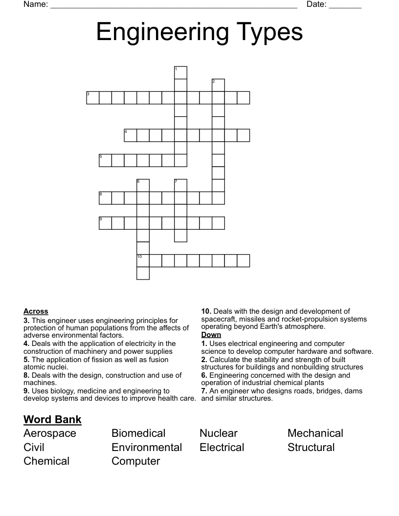 Engineering Types Crossword