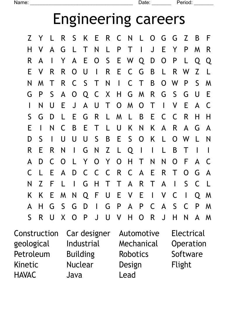 Engineering careers Word Search