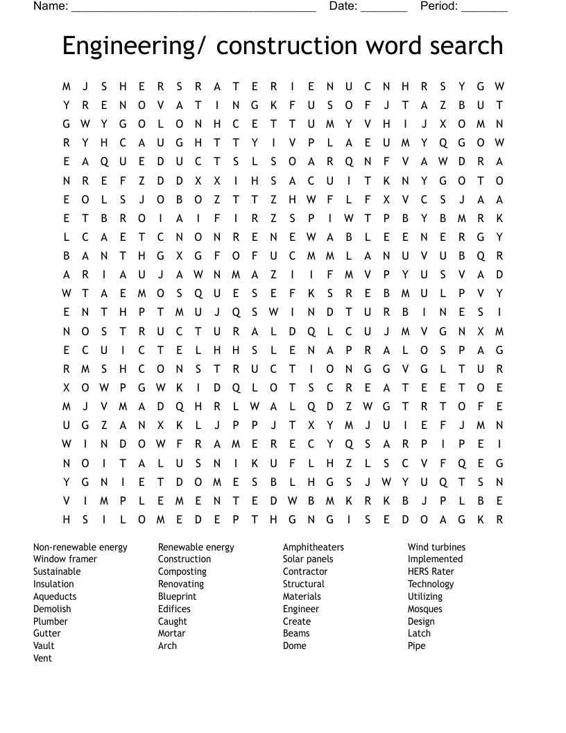Engineering/ construction word search 