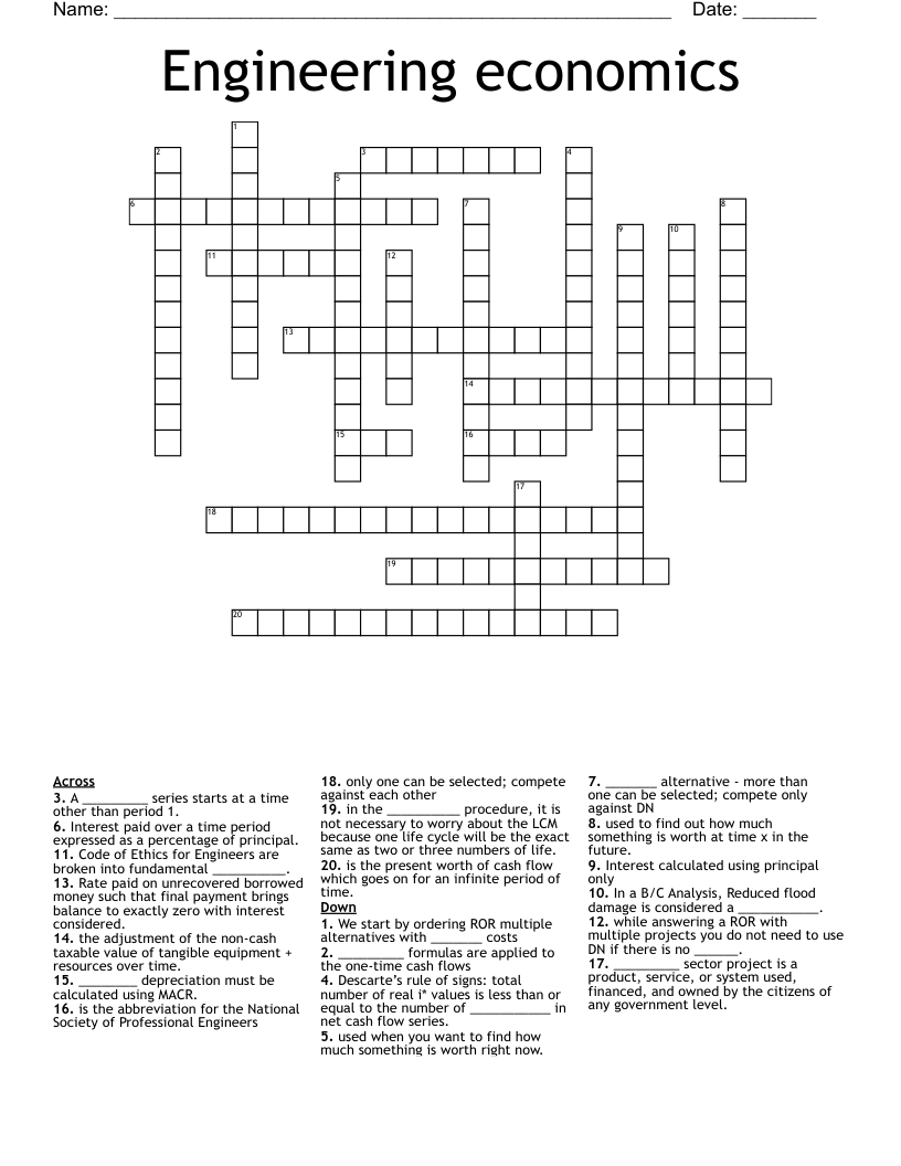 Engineering economics Crossword