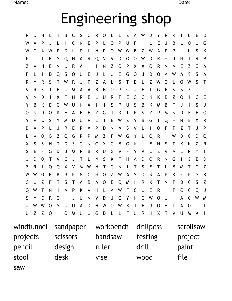 Engineering shop Word Search