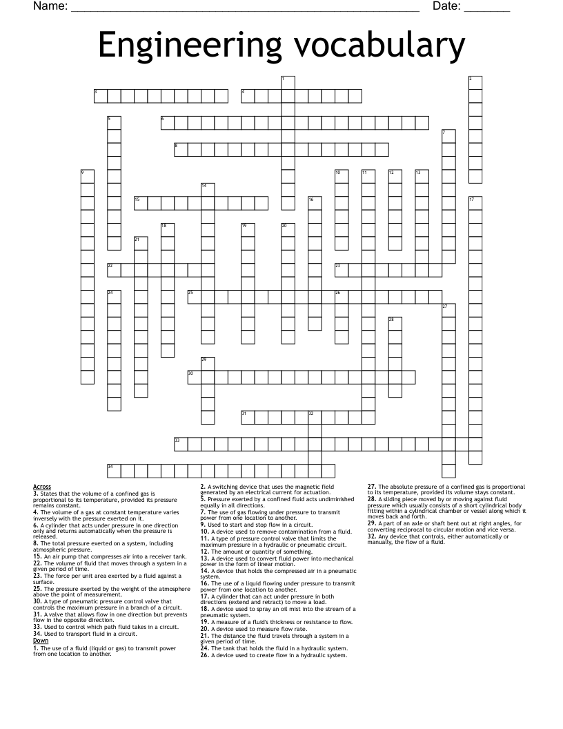 Engineering vocabulary Crossword
