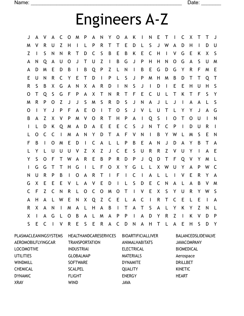 Engineers A-Z Word Search