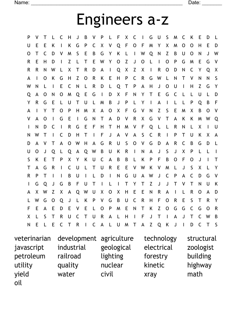 Engineers a-z Word Search