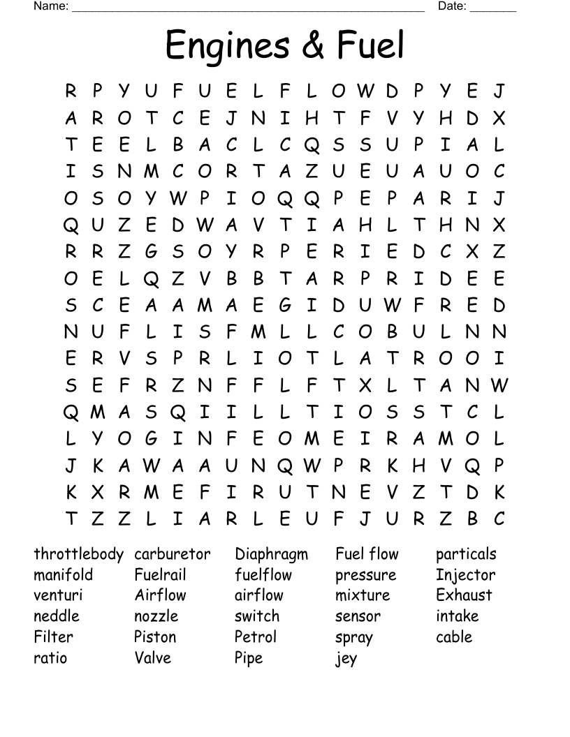 Engines & Fuel Word Search
